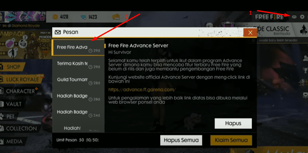 cara advance server free fire